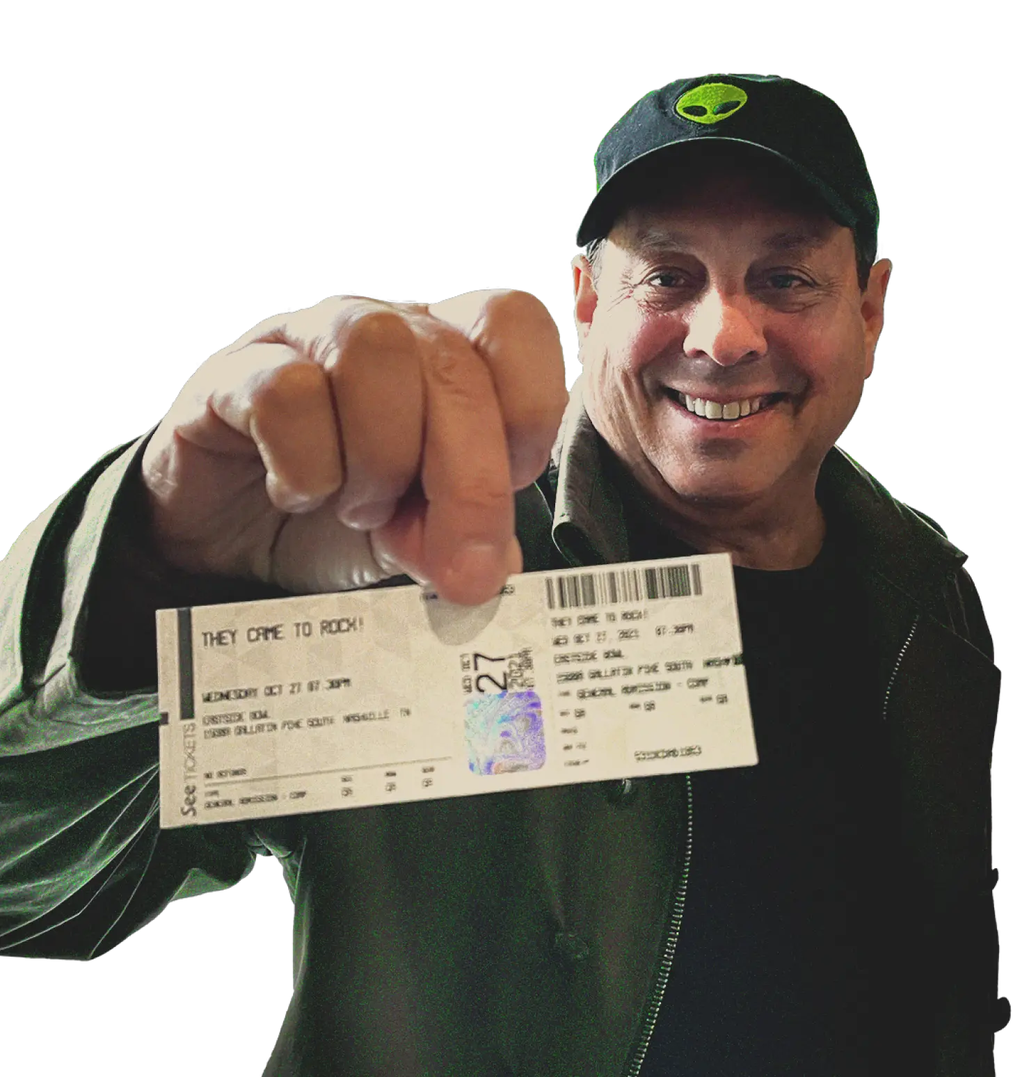 Norty Cohen holding a ticket to his own Concert